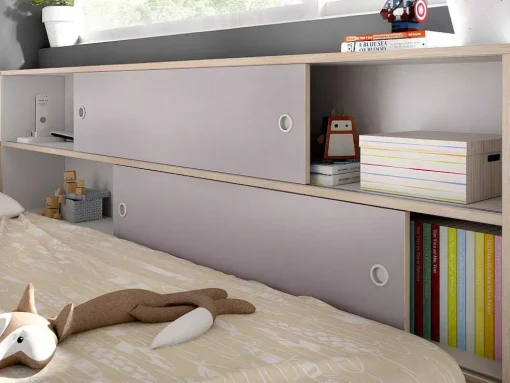 Cama Dupla Com Espacos De Arrumação De 90 X 200 E 90 X 190 Cm Cor Branco E Cinza - Losiana