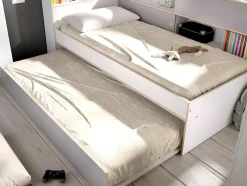 Cama Dupla Com Espacos De Arrumação De 90 X 200 E 90 X 190 Cm Cor Branco E Cinza - Losiana
