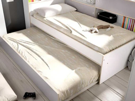 Cama Dupla Com Espacos De Arrumação De 90 X 200 E 90 X 190 Cm Cor Branco E Cinza - Losiana