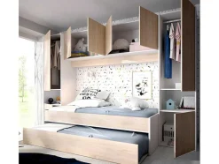 Cama Dupla Com Móvel De Cama De 90 X 190 Cm Cor Carvalho E Branco - Selena