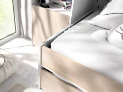 Cama Dupla Com Móvel De Cama De 90 X 190 Cm Cor Carvalho E Branco + Colchões - Selena