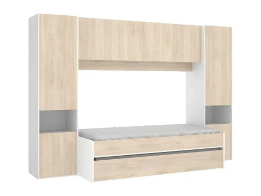 Cama Dupla Com Móvel De Cama De 90 X 190 Cm Cor Carvalho E Branco - Selena