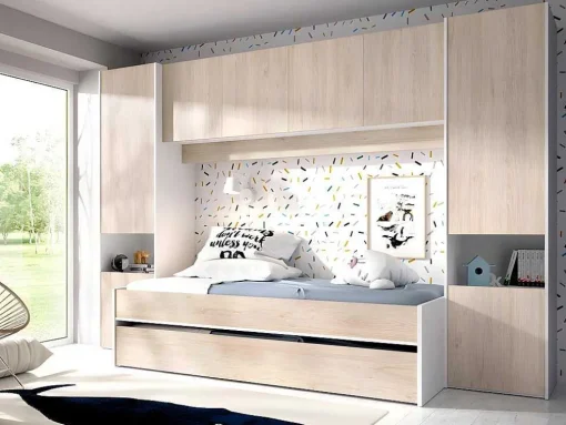 Cama Dupla Com Móvel De Cama De 90 X 190 Cm Cor Carvalho E Branco - Selena