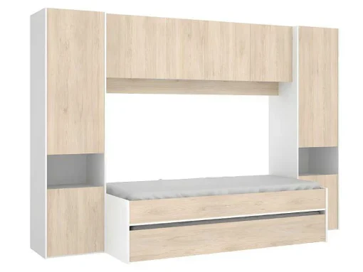 Cama Dupla Com Móvel De Cama De 90 X 190 Cm Cor Carvalho E Branco + Colchões - Selena
