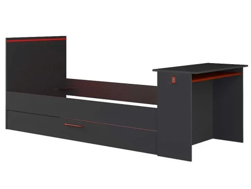 Cama Dupla Gamer 2 X 90 X 200 Com Secretária E Leds, Antracite E Vermelho + Sommier - Vouani