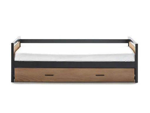 Cama Dupla Industrial 2X90X190 Cm Mdf, Pinho E Metal Castanho Noz E Antracite - Boston