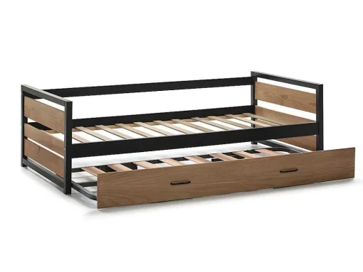 Cama Dupla Industrial 2X90X190 Cm Mdf, Pinho E Metal Castanho Noz E Antracite - Boston