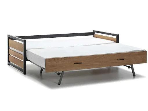Cama Dupla Industrial 2X90X190 Cm Mdf, Pinho E Metal Castanho Noz E Antracite - Boston