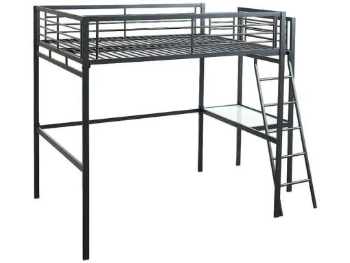 Cama Mezzanine Com Plataforma De Secretária Antracite Casual + Colchão 140X190 Cm Zeus