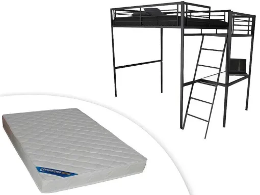 Cama Mezzanine Com Plataforma De Secretária Antracite Casual + Colchão 140X190 Cm Zeus