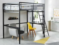 Cama Mezzanine Com Plataforma De Secretária Antracite Casual + Colchão 140X190 Cm Zeus