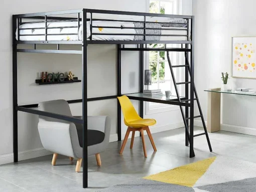 Cama Mezzanine Com Plataforma De Secretária Antracite Casual + Colchão 140X190 Cm Zeus