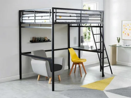 Cama Mezzanine Com Plataforma De Secretária 140X190 Cm Antracite - Casual Ii