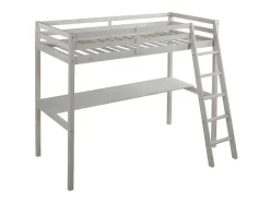Cama Mezzanine Com Secretária 90X190 Cm Em Pinho Macico Esbranquicado + Colchão - Gedeon