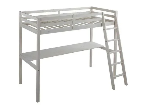 Cama Mezzanine Com Secretária 90X190 Cm Em Pinho Macico Esbranquicado + Colchão - Gedeon