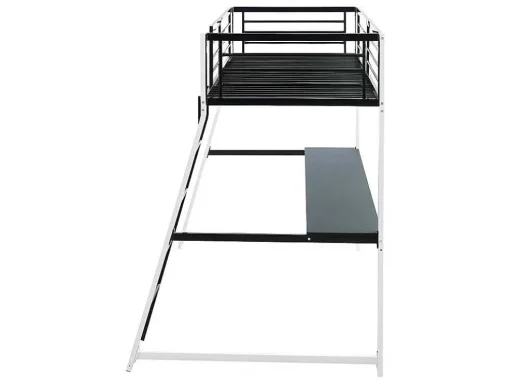 Cama Mezzanine Com Secretária De Canto Integrada 90X190 Cm Preta E Branca Malicia + Colchão 90X190 Cm Zeus