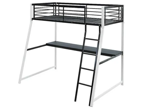 Cama Mezzanine Com Secretária De Canto Integrada 90X190 Cm Preta E Branca Malicia + Colchão 90X190 Cm Zeus