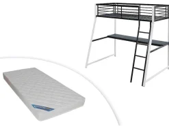 Cama Mezzanine Com Secretária De Canto Integrada 90X190 Cm Preta E Branca Malicia + Colchão 90X190 Cm Zeus