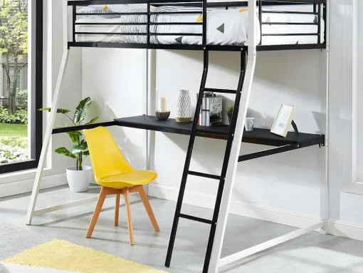 Cama Mezzanine Com Secretária De Canto Integrada 90X190 Cm Preta E Branca Malicia + Colchão 90X190 Cm Zeus