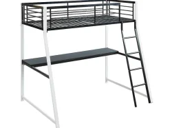 Cama Mezzanine Com Secretária De Canto Integrada 90X190 Cm Preta E Branca Malicia + Colchão 90X190 Cm Zeus