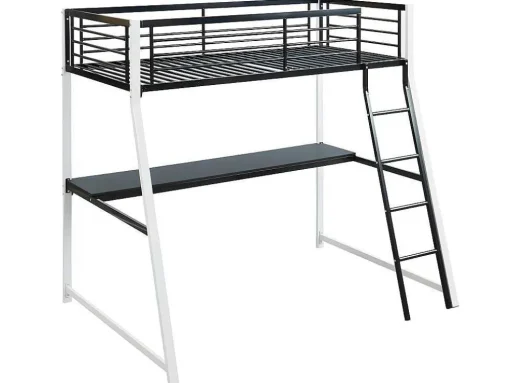Cama Mezzanine Com Secretária De Canto Integrada 90X190 Cm Preta E Branca Malicia + Colchão 90X190 Cm Zeus