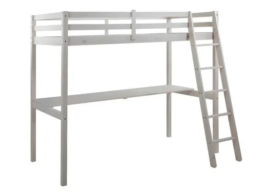 Cama Mezzanine Com Secretária 90X190 Cm Em Pinho Macico Esbranquicado + Colchão - Gedeon
