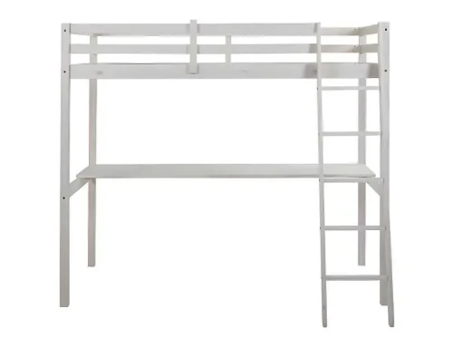 Cama Mezzanine Com Secretária 90X190 Cm Em Pinho Macico Esbranquicado + Colchão - Gedeon
