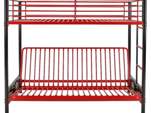 Cama Mezzanine 90X190 Cm Com Sofá Convertivel Em Metal Preto E Vermelho - Modulo Iv