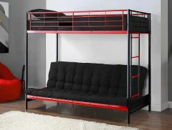 Cama Mezzanine 90X190 Cm Com Sofá Convertivel Em Metal Preto E Vermelho - Modulo Iv