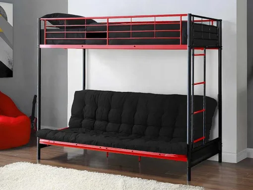 Cama Mezzanine 90X190 Cm Com Sofá Convertivel Em Metal Preto E Vermelho - Modulo Iv