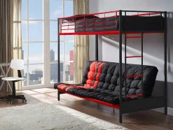 Cama Mezzanine 90X190 Cm Com Sofá Convertivel Em Metal Preto E Vermelho - Modulo Iv