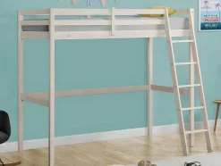 Cama Mezzanine 90X190 Cm Em Pinho Macico Esbranquicado + Colchão - Gedeon