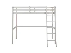 Cama Mezzanine 90X190 Cm Em Pinho Macico Esbranquicado + Colchão - Gedeon