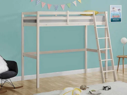 Cama Mezzanine 90X190 Cm Em Pinho Macico Esbranquicado - Gedeon