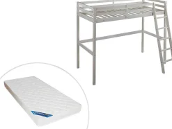 Cama Mezzanine 90X190 Cm Em Pinho Macico Esbranquicado + Colchão - Gedeon