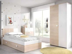 Cama Para Crianças 2X90X190 Cm Em Natural E Branco + Sommier + Colchões - Sonia