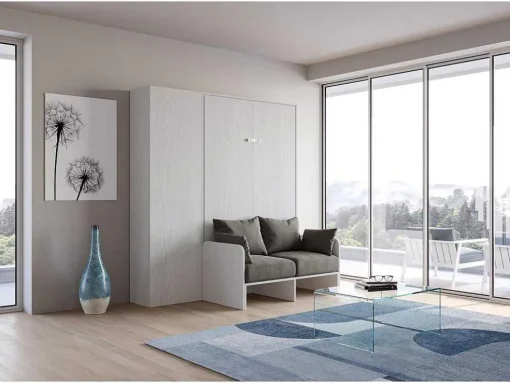 Cama Retratil 140 Vertical Kentaro Sofá Com Armário Coluna Cinza Branca - Alessia 20