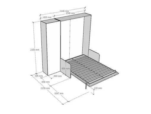 Cama Retratil 140 Vertical Kentaro Sofá Com Armário Coluna Cinza Branca - Alessia 20