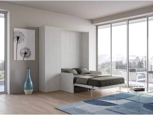 Cama Retratil 140 Vertical Kentaro Sofá Com Armário Coluna Cinza Branca - Alessia 20