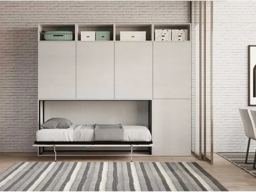 Cama Retratil Solteiro Horizontal Kando Composicao B Cinza Branca