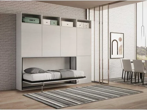 Cama Retratil Solteiro Horizontal Kando Composicao B Cinza Branca