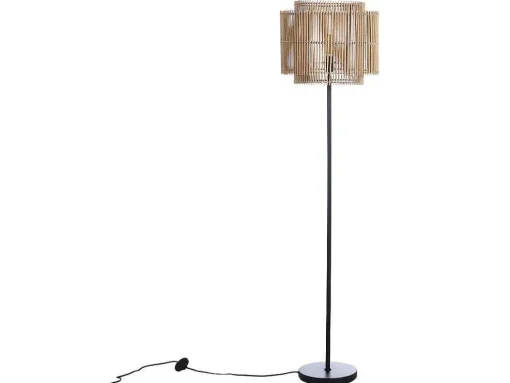 Candeeiro De Pe Etnico Em Bambu E Metal Cor Preto De D.40 X A.157,5 Cm - Parana
