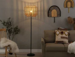 Candeeiro De Pe Etnico Em Bambu E Metal Cor Preto De D.40 X A.157,5 Cm - Parana