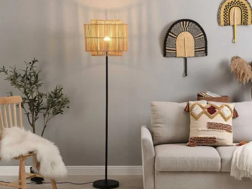 Candeeiro De Pe Etnico Em Bambu E Metal Cor Preto De D.40 X A.157,5 Cm - Parana