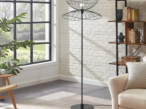 Candeeiro De Pe Filiforme Em Metal De A.160 Cm Cor Preto - Mania