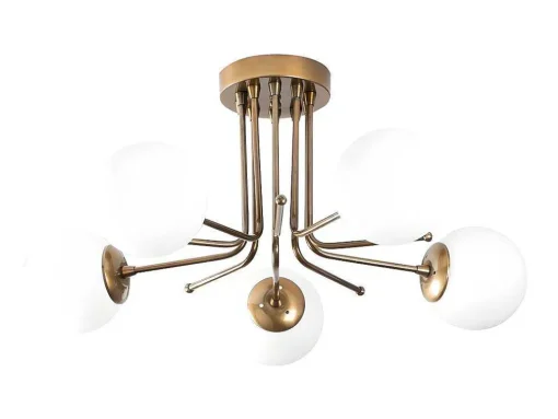 Candeeiro De Teto Em Metal Com 5 Globos De D. 80 X A. 34 Cm Cor Branco E Dourado - Daisy