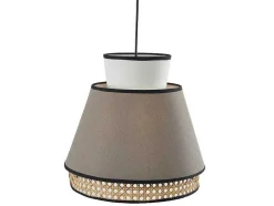 Candeeiro De Teto Escandinavo Empalhado Cor Natural E Taupe De D.35 X A.120 Cm - Klaus