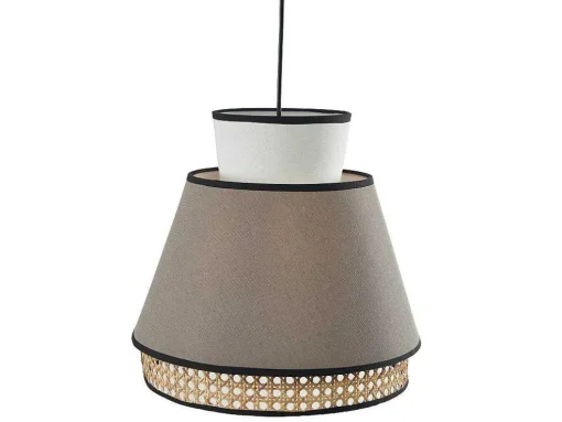Candeeiro De Teto Escandinavo Empalhado Cor Natural E Taupe De D.35 X A.120 Cm - Klaus