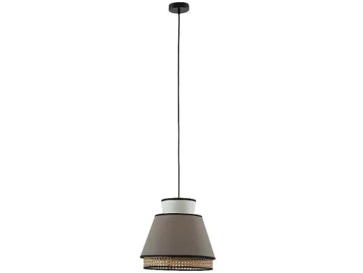 Candeeiro De Teto Escandinavo Empalhado Cor Natural E Taupe De D.35 X A.120 Cm - Klaus