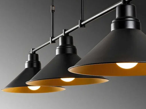 Candeeiro De Teto Industrial Em Metal Com 3 Abajures De C. 108 X A. 55 Cm Cor Preto - Sivani